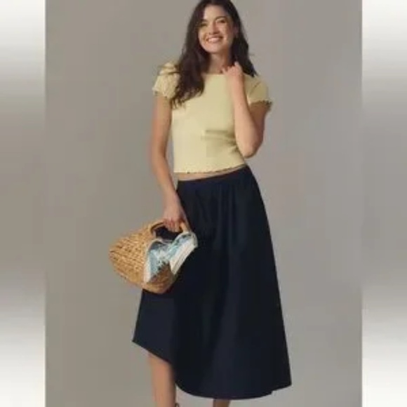 NWT PILCRO RUFFLE TRIM BABY TEE SHIRT TOP YELLOW MEDIUM M NEW - Picture 2 of 7